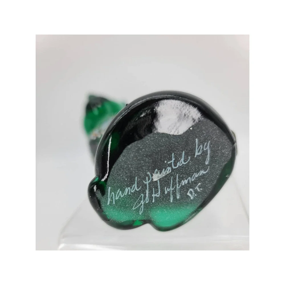 Fenton Glass Hand Painted Emerald Green Stylized Cat Figurine 5" Vintage 2000 - Picture 3 of 3